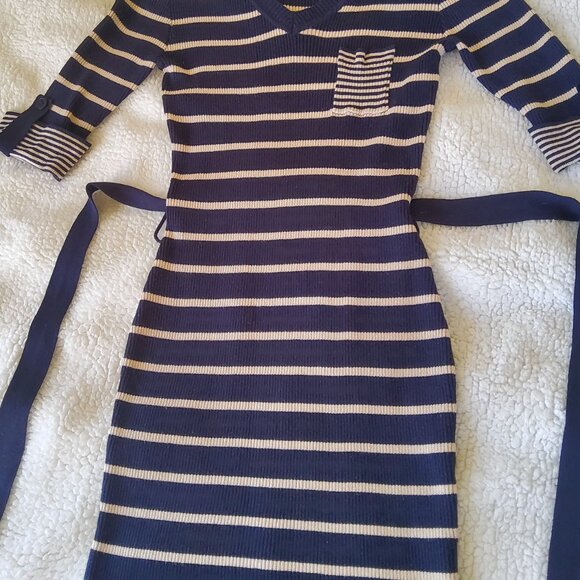 Pink•Rose Form Fitting Striped Sweater Dress - Picture 2 of 11